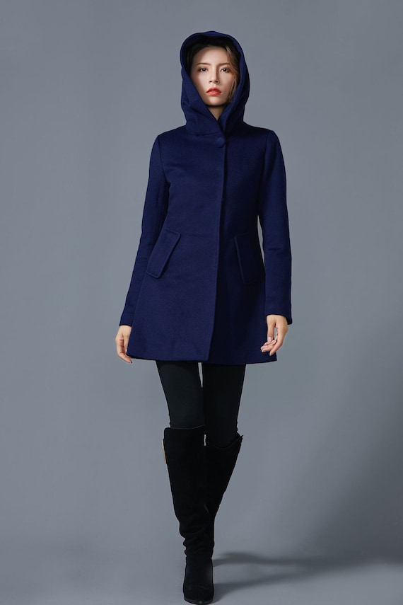 abrigo-azul-marino-mujer-148kpu-1.jpg Abrigo azul marino, abrigo midi de lana, abrigo con bolsillos, abrigo de mujer, abrigo de lana con capucha, abrigo hecho a mano, abrigo de invierno C1600 Etsy España - Imagen 1