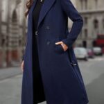 Gabardina de lana azul marino hecha a mano: abrigo largo para mujer Etsy España
