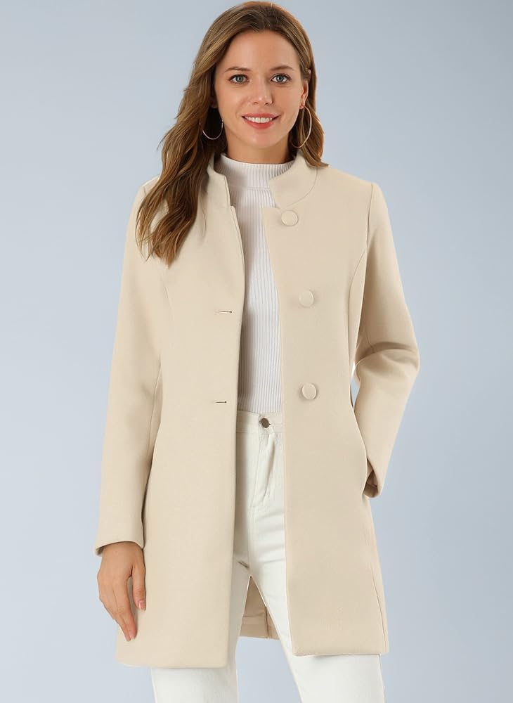 abrigo-beige-mujer-318ryr-1.jpg Allegra K Mujer Abrigo de Invierno Cuello Alto Corte Largo un Botón | Abrigo Peacoat Cálido Casual Versátil para Oficina Uso Diario Corte Holgado Cuello Elegante Beige XS: Amazon.es: Moda - Imagen 1