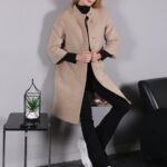 Abrigo de lana beige para mujer, cierre con botones a presión sin cuello, manga media larga, talla M, talla 38, talla 8 de EE. UU., talla 10 del Reino Unido, ropa de