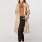 Abrigo de invierno color beige con motivo de espiga para mujer 15977