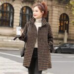 Abrigo de lana a cuadros para mujer, para otoño e invierno, con botones de longitud media, chaqueta de manga larga, rojo (big red), S: Amazon.es: Moda