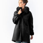 Abrigo de piel doble faz negro con cuello de zorro mujer