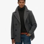 Hombre Abrigo Marinero Mezcla de Lana The Merchant Store en espiguilla gris marengo | Superdry ES