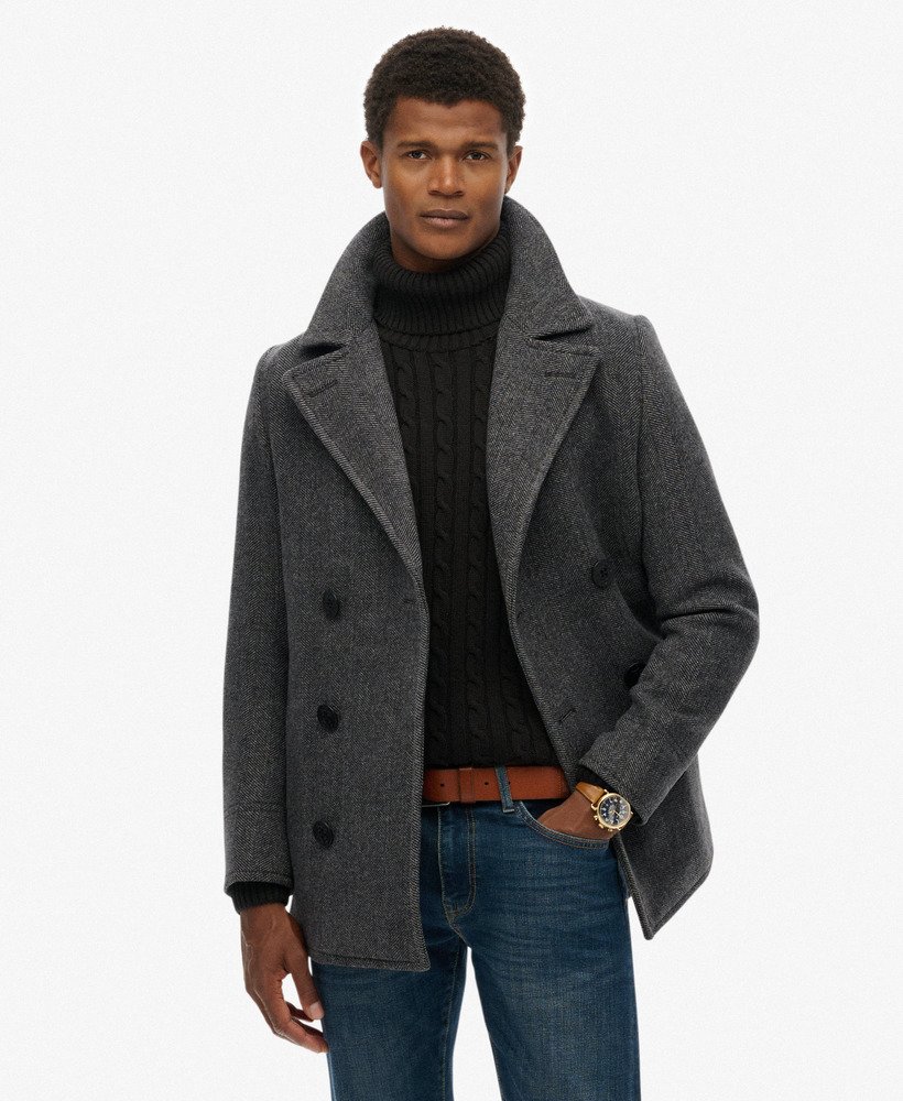 abrigo-gris-618sgv-1.jpg Hombre Abrigo Marinero Mezcla de Lana The Merchant Store en espiguilla gris marengo | Superdry ES - Imagen 1