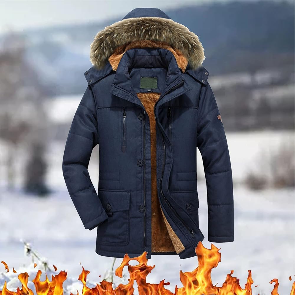 abrigo-hombre-invierno-071oka-1.jpg TDEOK Abrigo de invierno para hombre con capucha, parka, chaqueta cálida de invierno, abrigo de ocio forrada de manga larga, cuello de piel, sombrero ... - Imagen 1
