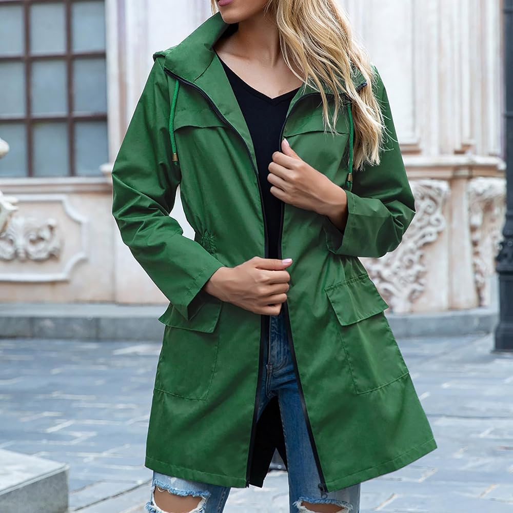 abrigo-impermeable-mujer-567vcm-1.jpg Gabardina Larga Con Capucha Para Mujer | Impermeable Y Transpirable | Abrigo De Entretiempo Con Bolsillos - Imagen 1