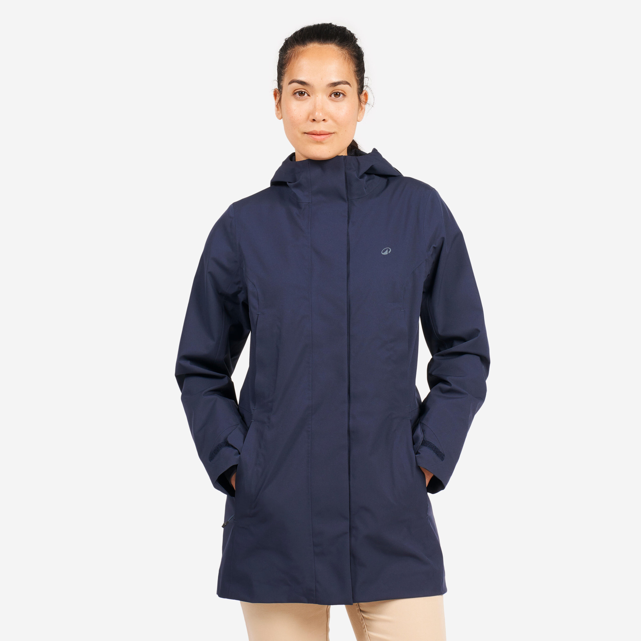 abrigo-impermeable-mujer-722yvd-1.jpg Chaqueta impermeable Mujer parka cortavientos Sailing 500 azul marino - Imagen 1