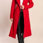 Elegante abrigo largo con botones, rojo 57%