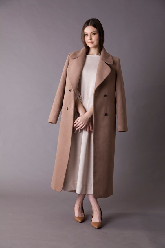 abrigo-largo-mujer-423nvc-1.jpg Abrigo largo marrón claro, elegante abrigo cruzado Etsy España - Imagen 1