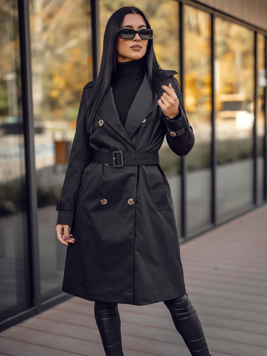 abrigo-mujer-148zzs-1.jpg Gabardina larga abrigo para mujer negro Bolf 11Z8193 - Imagen 1