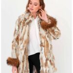 Abrigo pelo de conejo marrón y beige con puños
