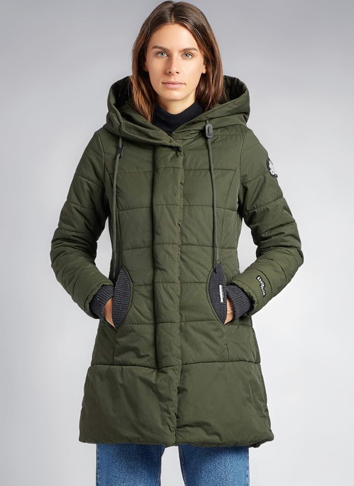 abrigo-verde-mujer-320jog-1.jpg Khujo Sherma 1408CO193 Abrigo para mujer verde oscuro. S: Amazon.es: Moda - Imagen 1