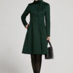 Abrigo verde esmeralda, abrigo clásico de lana de inspiración vintage, abrigo de invierno para mujer, abrigo de lana para mujer, abrigo de manga larga, abrigo de lana de corte A 2313#