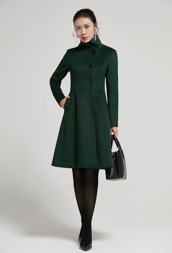 abrigo-verde-mujer-400sgk-1.jpg Abrigo verde esmeralda, abrigo clásico de lana de inspiración vintage, abrigo de invierno para mujer, abrigo de lana para mujer, abrigo de manga larga, abrigo de lana de corte A 2313# - Imagen 1