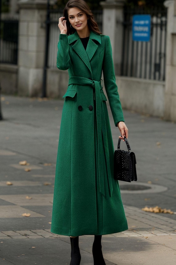abrigo-verde-mujer-433pex-1.jpg Abrigo de lana verde esmeralda, abrigo largo de lana, abrigo cruzado de lana, abrigo de invierno para mujer, gabardina con cinturón, abrigo de lana de corte A, Ylistyle C4952 Etsy España - Imagen 1