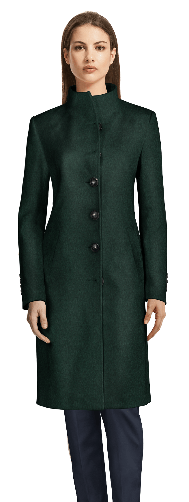 abrigo-verde-mujer-617iew.png Abrigo de mujer cuello alto largo verde | Sumissura - Imagen 1