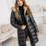 Chaqueta reversible acolchada larga abrigo de invierno con capucha para mujer negro Bolf B8202