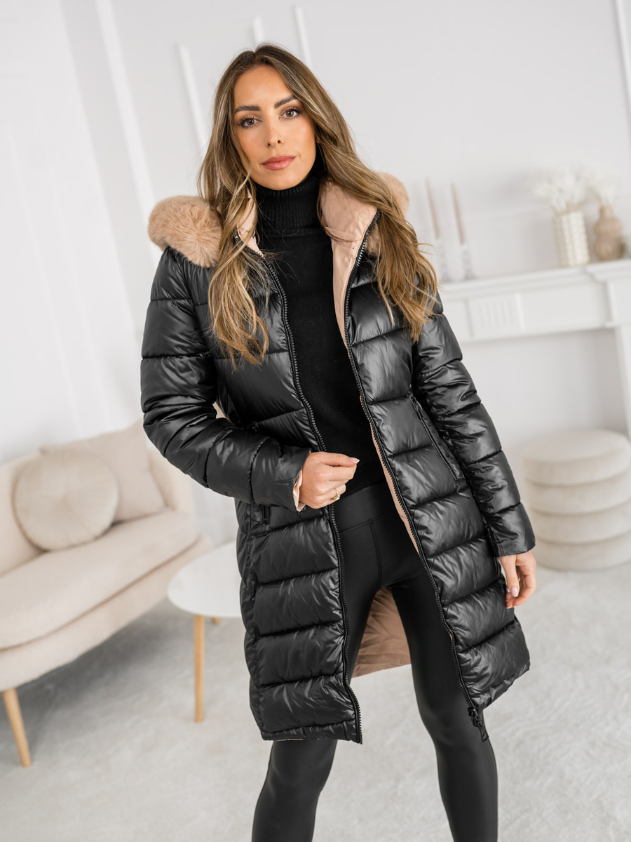 abrigos-acolchados-mujer-273xwo-1.jpg Chaqueta reversible acolchada larga abrigo de invierno con capucha para mujer negro Bolf B8202 - Imagen 1