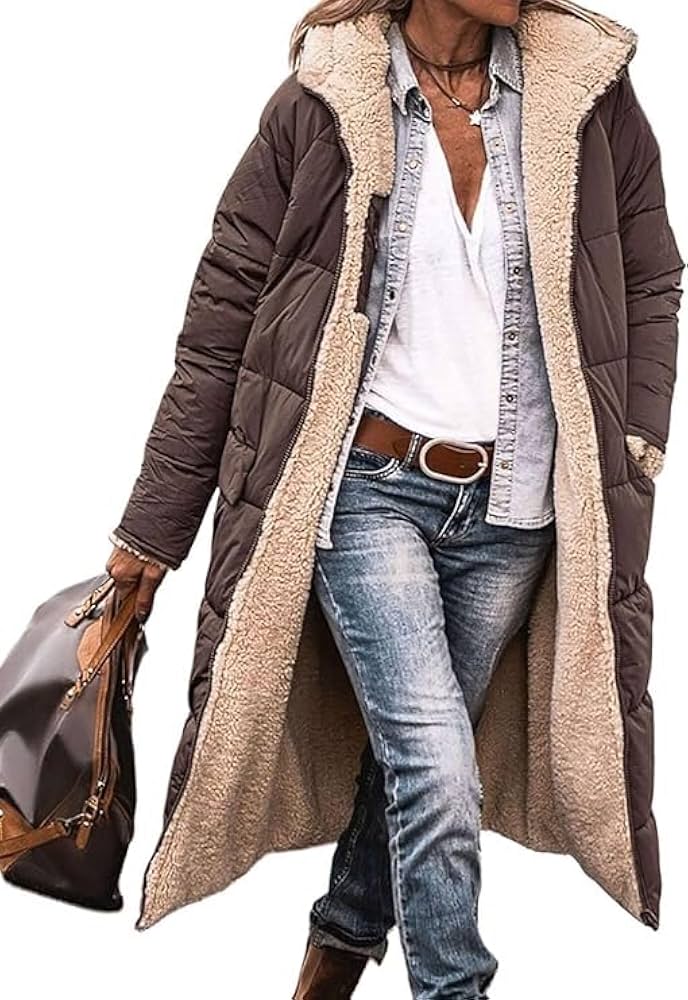 abrigos-acolchados-mujer-928oqz-1.jpg Abrigos De Invierno Cálidos For Mujer Chaquetas Acolchadas Largas De Lana Sherpa Reversible Con Capucha Ropa De Abrigo For Mujer Chaqueta For Exteriores Chaqueta Acolchada Abrigo Acolchado ( Color : A : - Imagen 1