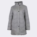 Anorak para mujer gris claro con cremallera y tapeta con botones, decorado con perspunte Casa Indalesi