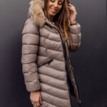 Chaqueta larga acolchada abrigo de invierno con pelo natural para mujer marrón Bolf M688 MARRÓN