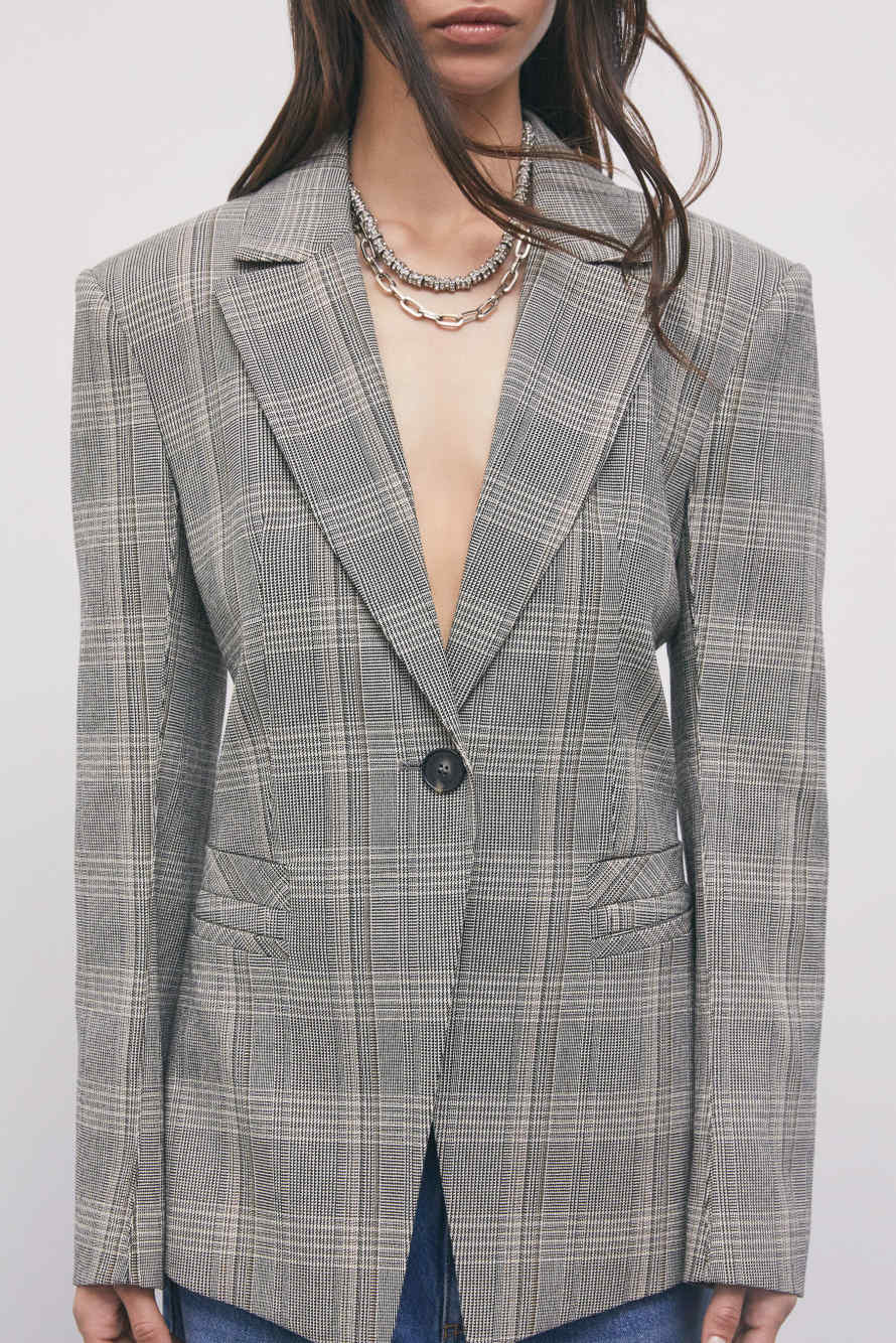 blazer-cuadros-433vai-1.jpg Blazer estructurado de cuadros en mezcla de viscosa | Estampado | Patrizia Pepe - Imagen 1