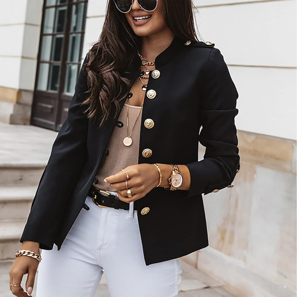 blazer-de-mujer-198ixm-1.jpg Blazers con botones para mujer, a la moda, color liso, casual, de algodón, manga larga, cuello alto, gráfico, clásico, profesional, chaqueta de traje para mujer, chaqueta de moda para mujer, blazers,: Amazon.es: - Imagen 1