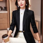 Blazer de lujo con rayas brillantes para mujer, abrigo de manga larga con un solo botón, elegante para oficina, azul, nuevo en trajes formales AliExpress 200000345