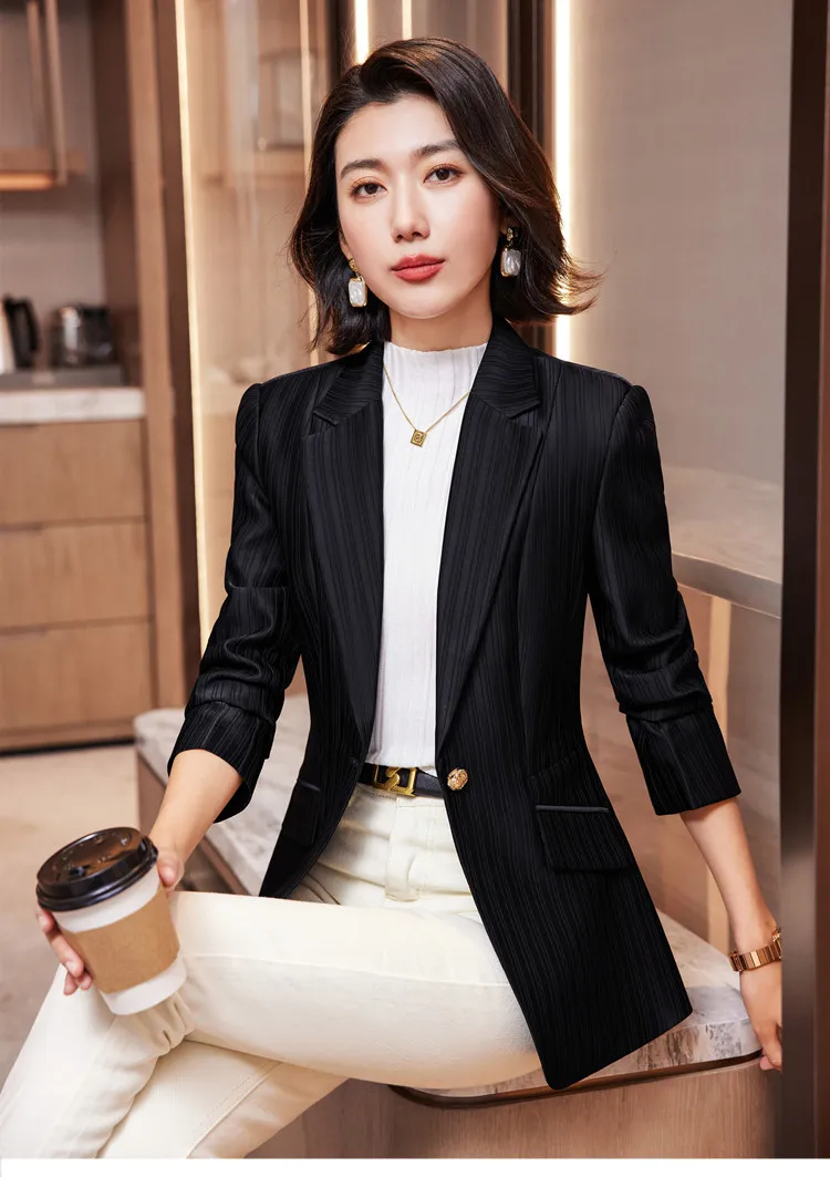 blazer-de-mujer-466zdk.webp Blazer de lujo con rayas brillantes para mujer, abrigo de manga larga con un solo botón, elegante para oficina, azul, nuevo en trajes formales AliExpress 200000345 - Imagen 1