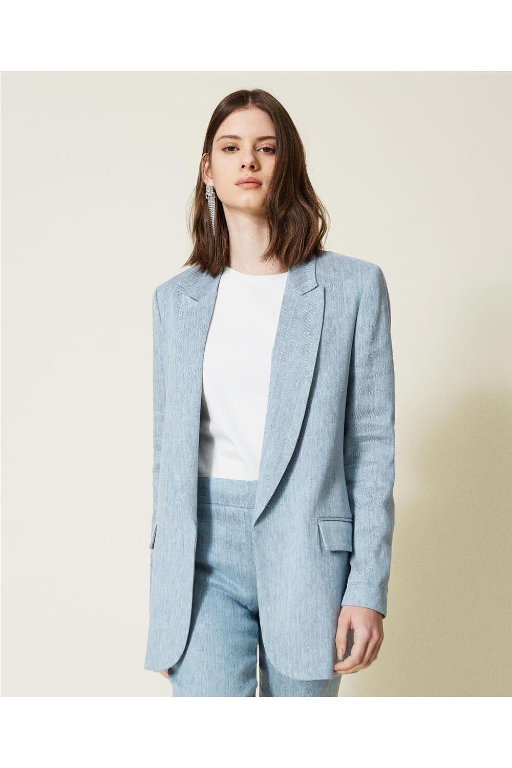 blazer-de-mujer-697pvd-1.jpg Chaqueta blazer de mujer Twinset azul claro de lino mixto 221TT2450 - Imagen 1