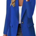 Blazer Chaqueta de traje para mujer, elegante, monocolor, corte regular, con botones, trabajo, oficina, manga larga, chaqueta de fiesta, con bolsillos, chaqueta ligera blazer de entretiempo, azul, M: Amazon.es: Moda