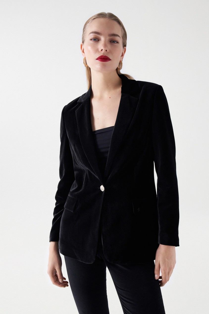 blazer-terciopelo-mujer-647kmi-1.jpg BLAZER DE TERCIOPELO Negro / XS - Imagen 1