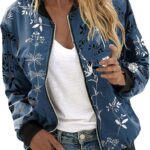 Chaqueta bomber para mujer, chaqueta ligera de piloto, estampado floral, abrigo con cremallera, chaqueta de primavera, chaqueta de aviador, chaqueta ...