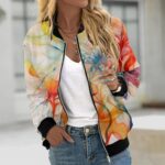 Cazadora Bomber Mujer,Chaquetas Diarias Informales Para Mujer Chaqueta Informal Ligera Con Cremallera Abrigo Con Estampado Floral Cuello Levantado Prendas De Vestir Deportivas Tops Con Cremallera: Amazon.es: Moda