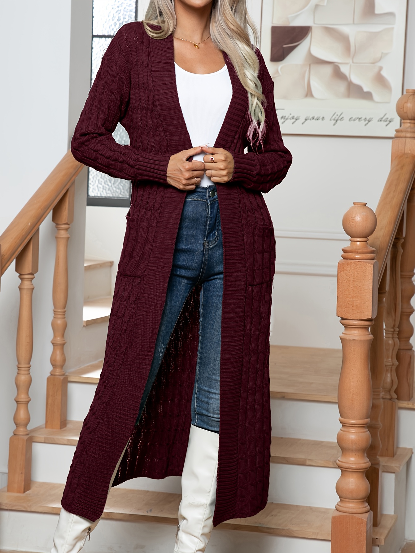 cardigan-largo-mujer-600tdu-1.jpg Suéter Largo Sueter Elegante Mujer Cardigán Elegante Larga Estatura Mujer Bolsillos Retorcidos Temu Spain - Imagen 1