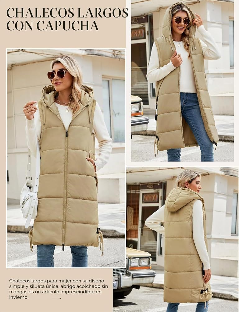 chaleco-acolchado-mujer-407wkq-1.jpg Tuopuda Chaleco Acolchado Mujer Invierno Chaleco de Plumas Chaquetas Largo sin Mangas Chaleco con Bolsillos Abrigos con Capucha(Caqui,S): Amazon.es: Moda - Imagen 1