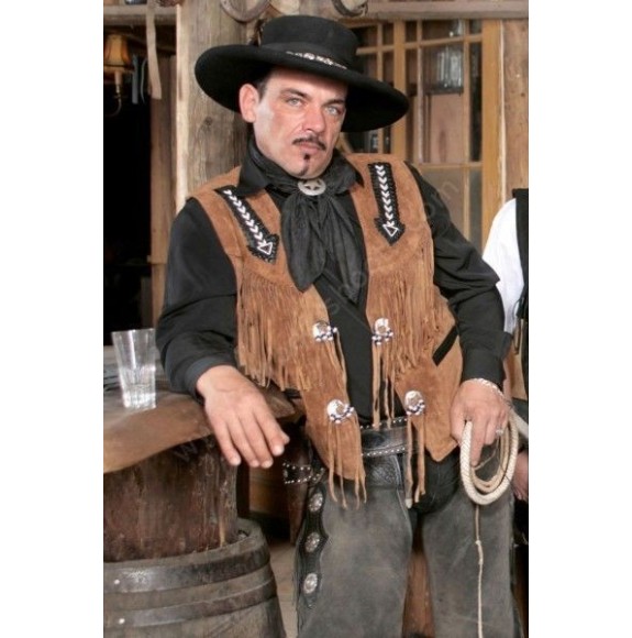 chaleco-vaquero-649vyb-1.jpg Comprar Chaleco vaquero unisex piel girada marrón claro con flecos - Imagen 1