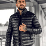 Chaqueta acolchada de cuero para hombre negro Bolf 0021B