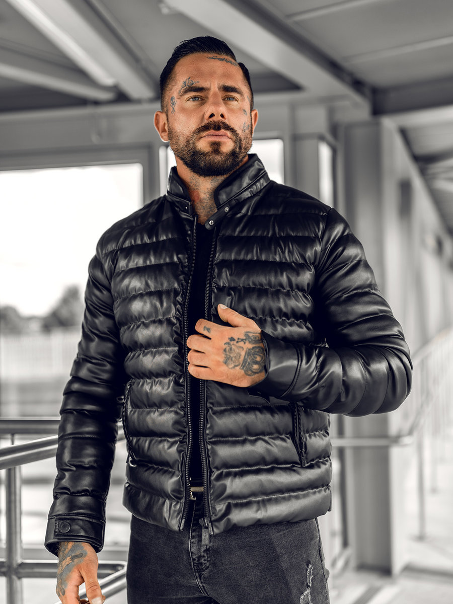 chaqueta-acolchada-hombre-941kdx-1.jpg Chaqueta acolchada de cuero para hombre negro Bolf 0021B - Imagen 1