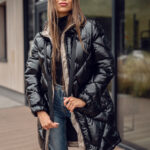 Chaqueta larga acolchada abrigo de invierno con capucha para mujer negro Bolf 5M3189