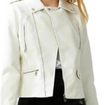 A&M Express Elegante chaqueta de piel sintética blanca para mujer, de manga larga, con solapa y cremallera, blanco, XS: Amazon.es: Moda