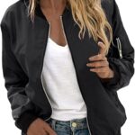 Chaqueta Bomber para Mujer Otoño Primavera Chaqueta Bomber Retro Piloto Motero Chaqueta de Entretiempo Chaqueta de Vuelo Corta con Cremallera Manga Larga Monocolor Sudadera para Mujer(Black,S): Amazon.es: Moda