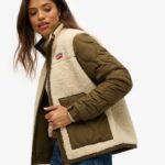 Mujer Chaqueta Híbrida de Borreguito en beige avena | Superdry ES