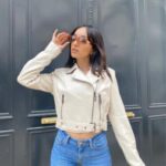 Elegante chaqueta de cuero beige para mujer genuina piel de cordero hecha a mano motociclista Compra barata en Joom