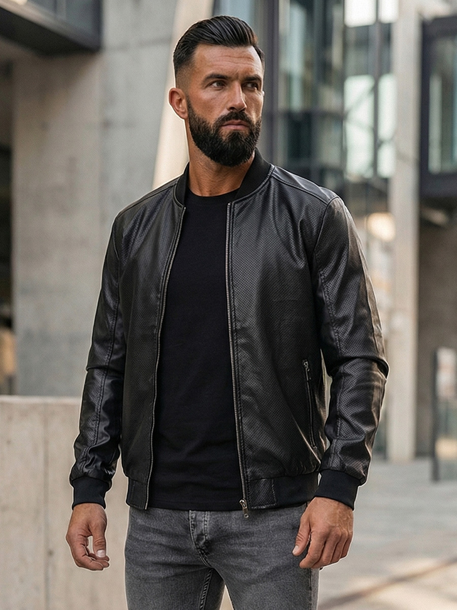 chaqueta-cuero-hombre-653fzl-1.jpg Chaqueta de cuero para hombre negro Bolf 7110 - Imagen 1