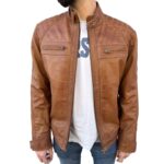 Cazadora de piel capucha Hombre Coñac Ferni Men | GEROME ®