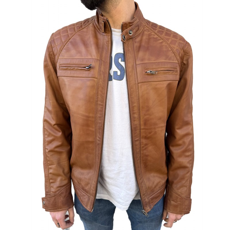 chaqueta-cuero-hombre-703dzz-1.jpg Cazadora de piel capucha Hombre Coñac Ferni Men | GEROME ® - Imagen 1