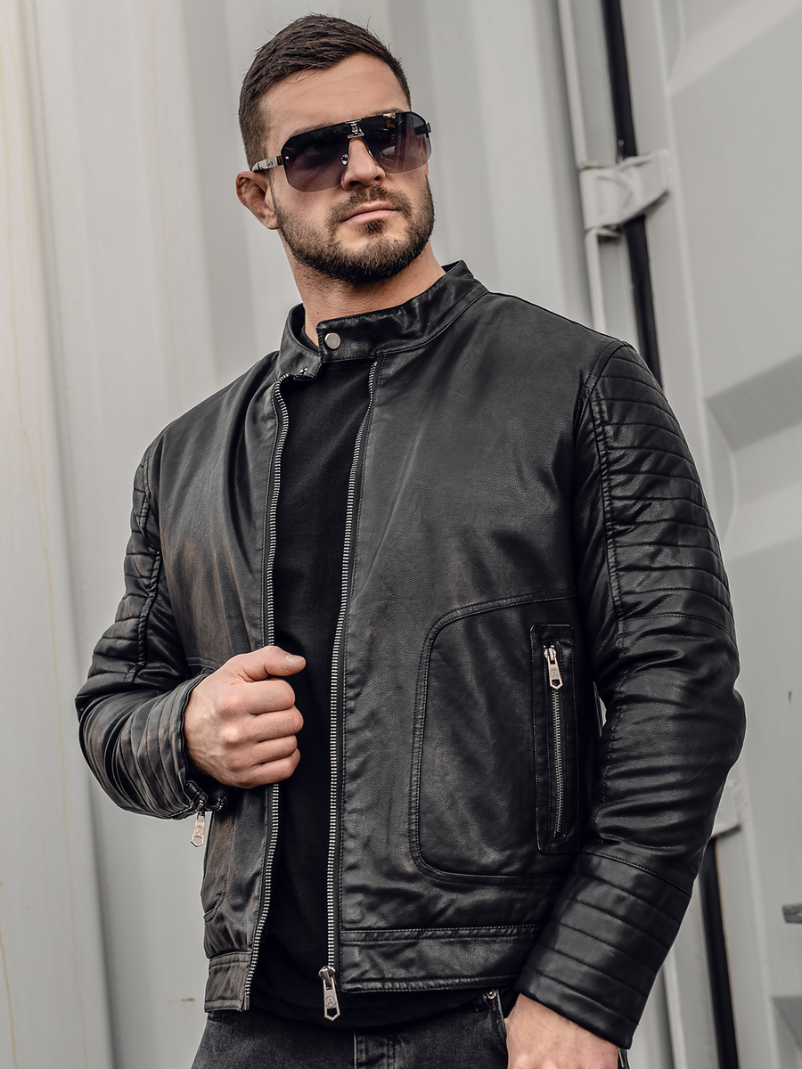 chaqueta-cuero-hombre-952ayd-1.jpg Hombre Chaqueta de cuero biker forrada Negro Bolf 92531 - Imagen 1