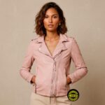Chaqueta biker piel rosa claro mujer entallada Carla